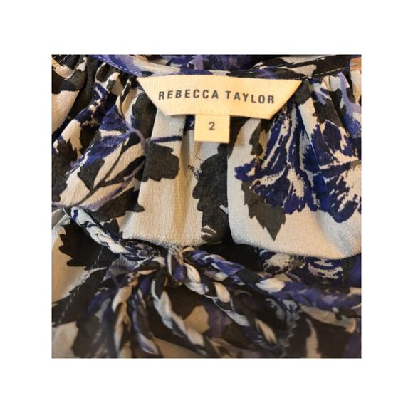 Rebecca Taylor Women's 100% Silk Floral Long Sleeve Blouse, Blue, Size 2 - Picture 3 of 4